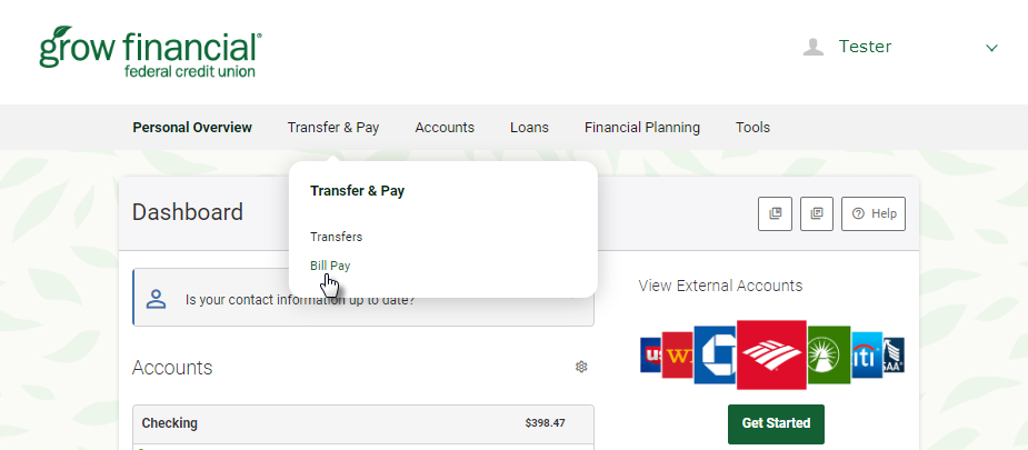 grow financial bill pay