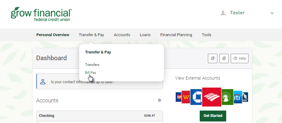 grow financial online bill pay