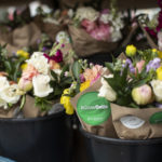 Multiple bins containing bouquets