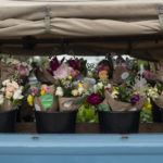 Truck bed containing multiple bins of bouquets