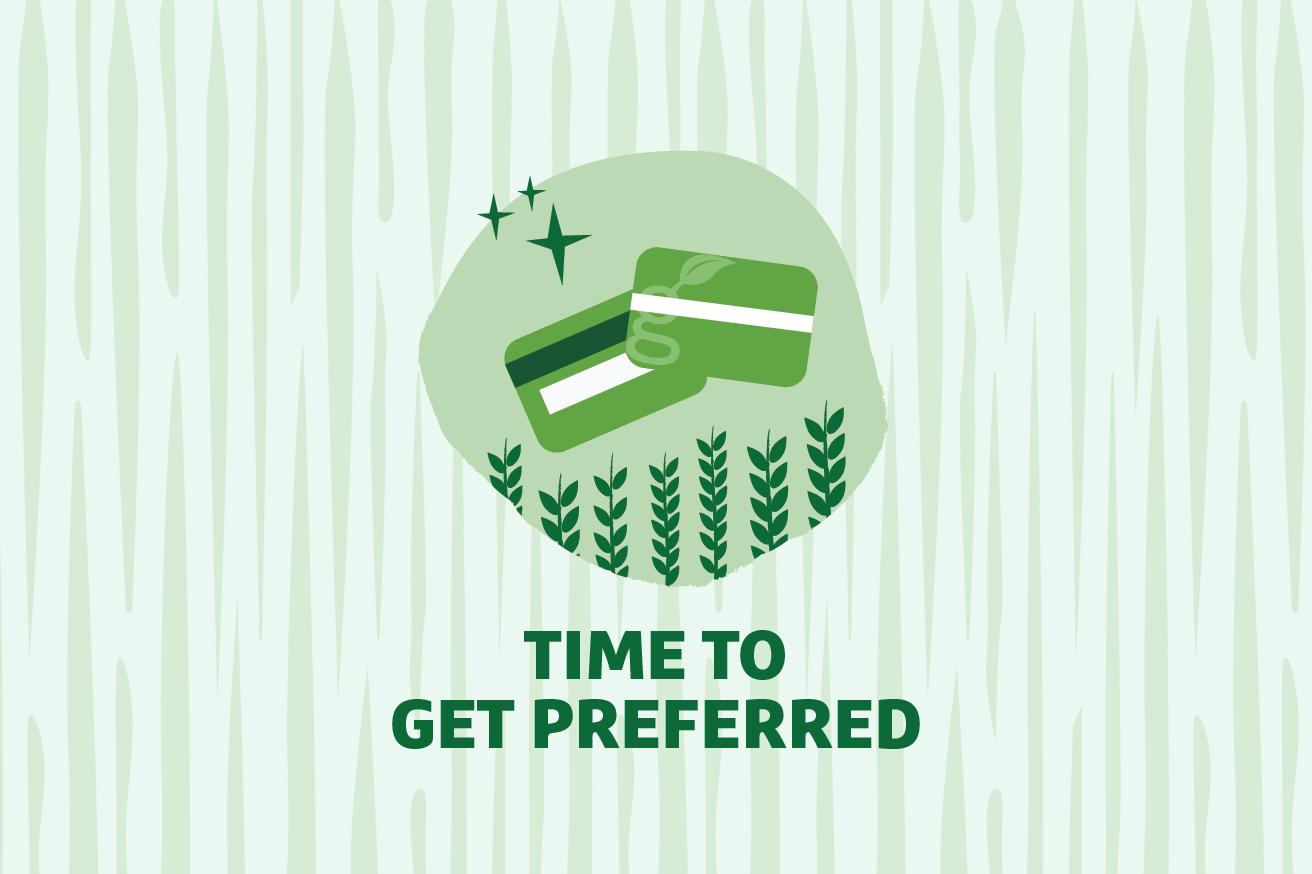 Graphic of Grow Visa Preferred Credit Card with "Time to Get Preferred" text overlayed