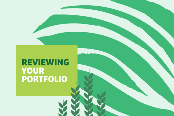 Leaf graphic with 'Reviewing Your Portfolio" text overlayed