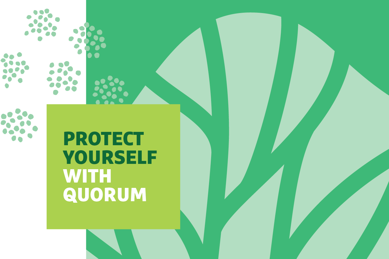 "Protect Yourself with Quorum" text over graphic of a tree