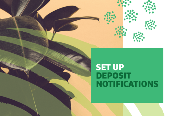 "Set Up Deposit Notifications" text over image of plant