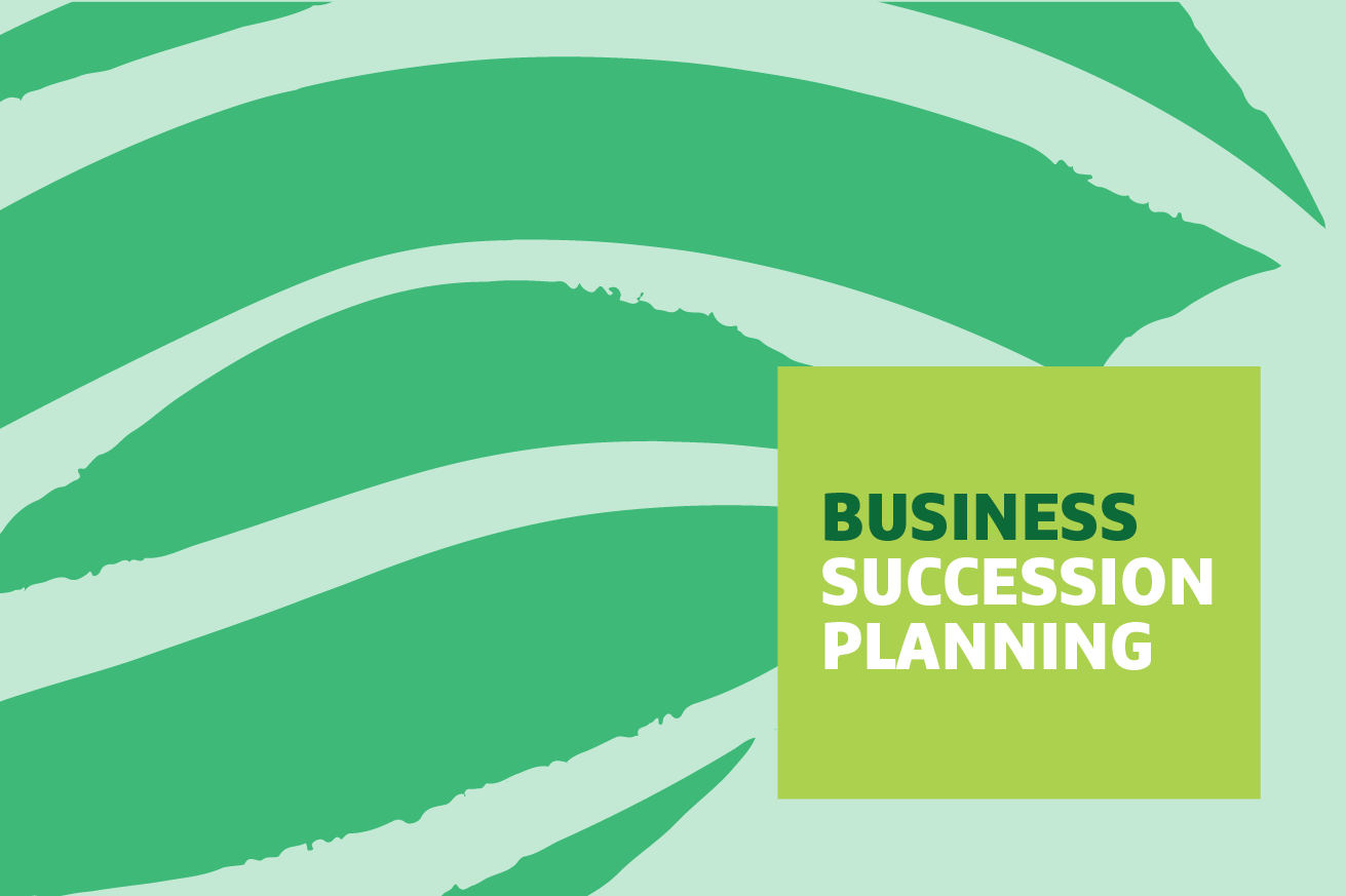 "Business Succession Planning" text over leaf image