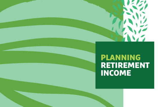 Graphic of a leaf with "Planning Retirement Income" text overlayed