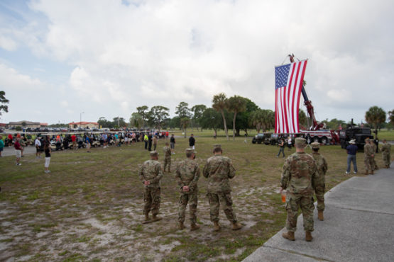 Service men and women stand at attention during the MacDill Chief's Group Golf Tournament