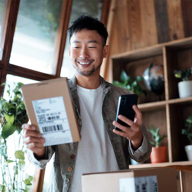 Man receiving an Amazon package