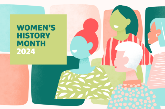 Colorful graphic depicting four women with the headline "Women's History Month 2024" overlaid.