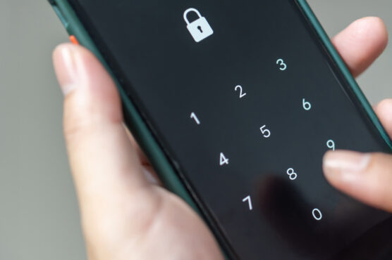 Mobile phone showing pin code