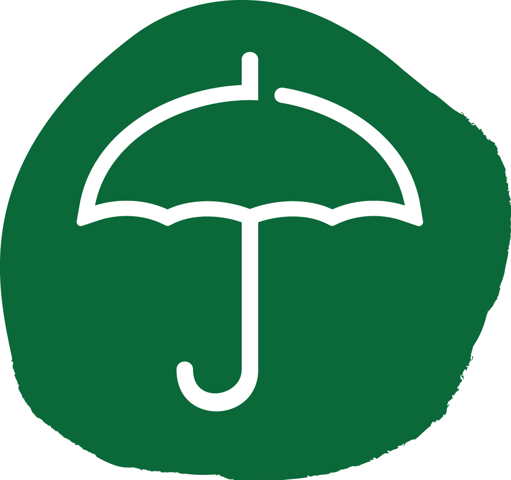 Umbrella graphic on green circle