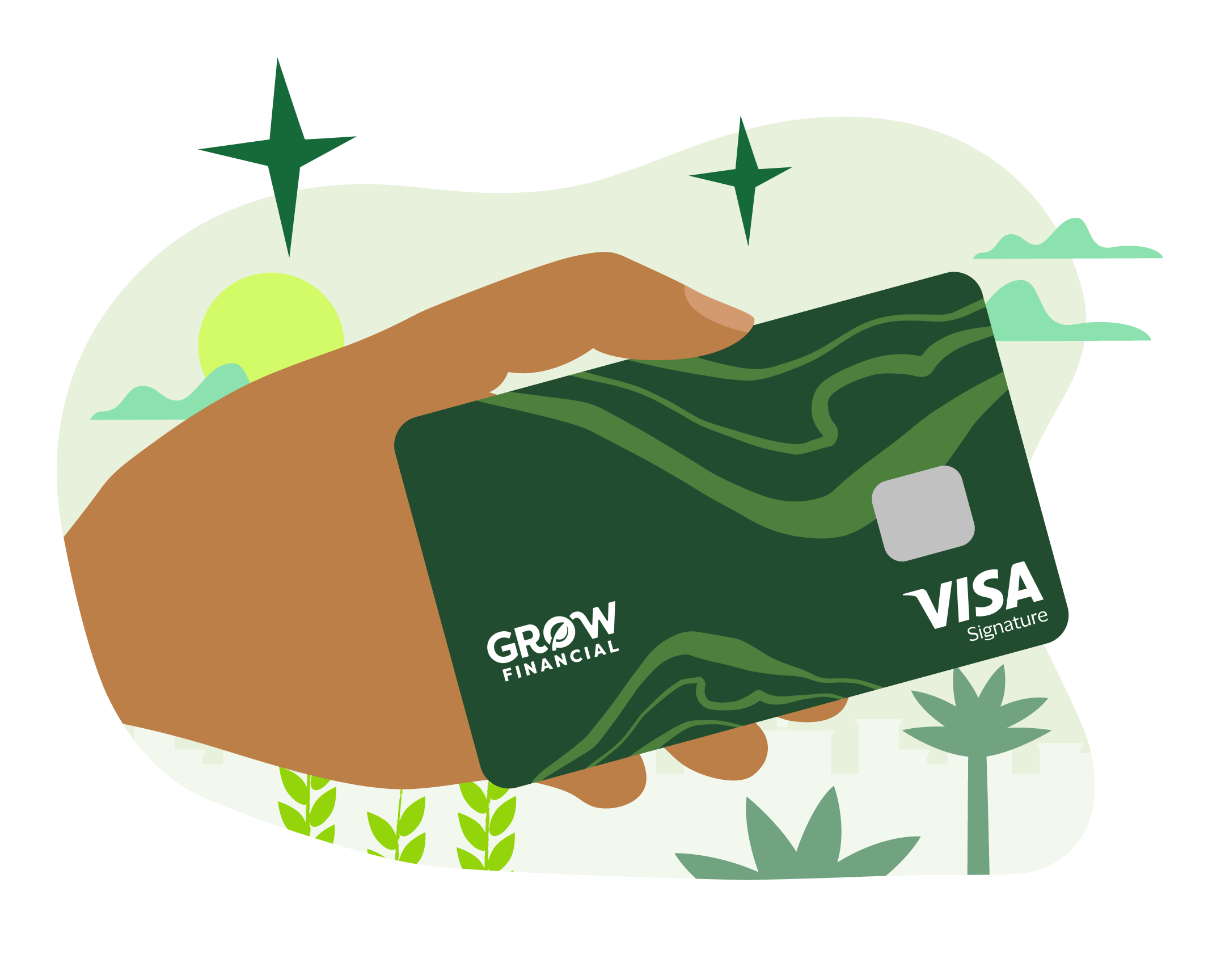 Illustration of hand holding the Grow Visa Signature credit card